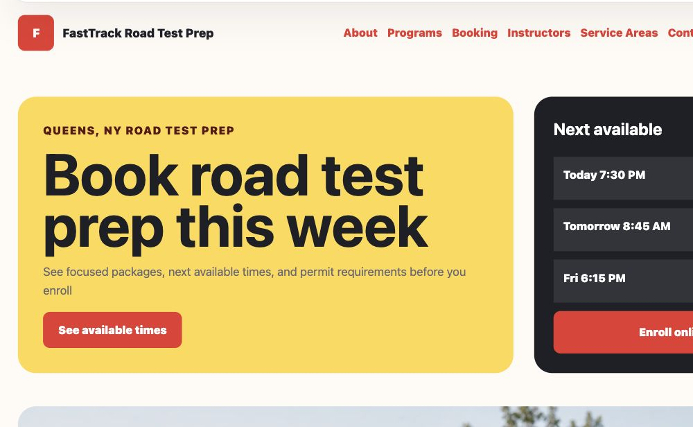 Road Test Fast Track full website preview screenshot