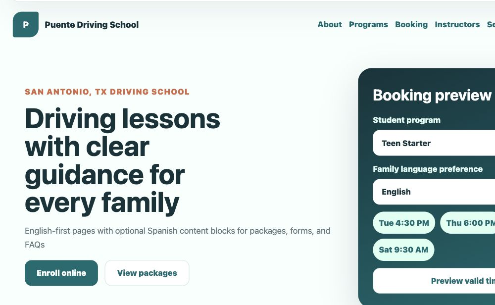 Spanish-Friendly Driving School full website preview screenshot