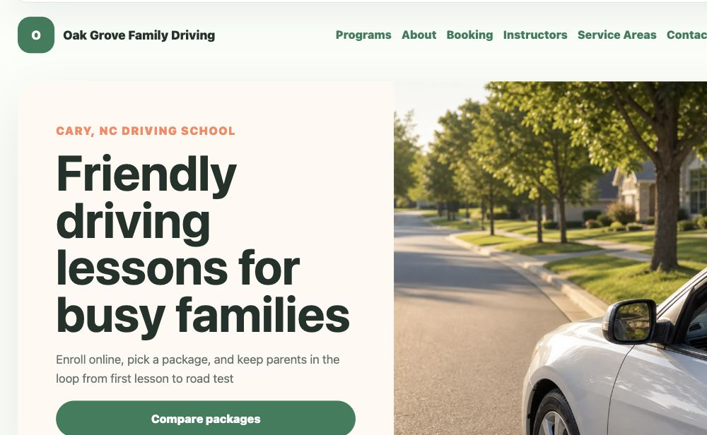 Suburban Family Driving School full website preview screenshot